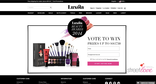 Luxola Beauty Awards 2014 Enter Email v2