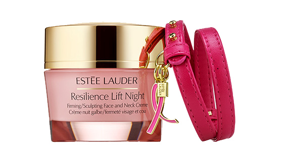 Estee Lauder Resilience Lift Night Firming Sculpting Face and Neck Creme with Pink Ribbon Bracelet