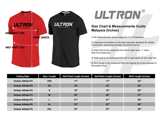 Ultron Size Chart